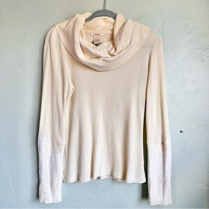 Sundance Women’s Cream White Cowl Neck Waffle Knit Thermal Top Medium Spring